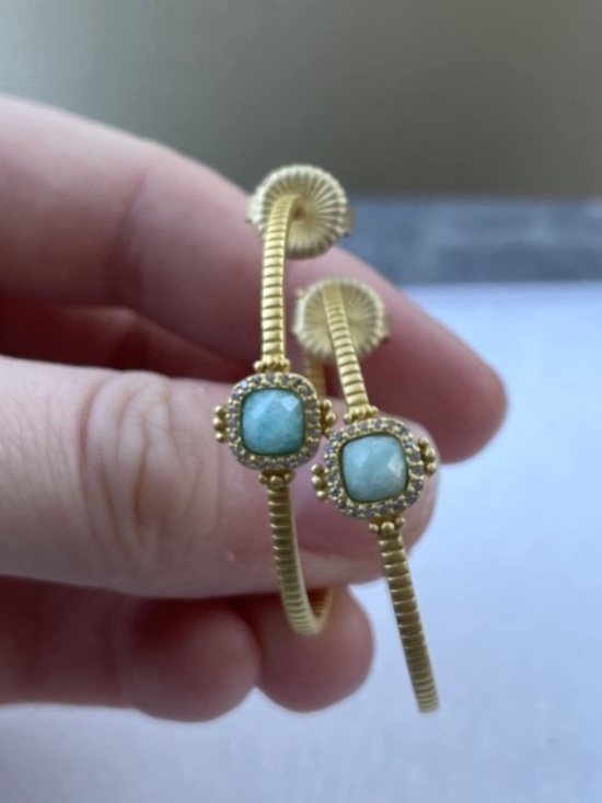 Jewelry - Freida Rothman gem-cut blue gemstone gold-plated Hoop Earrings